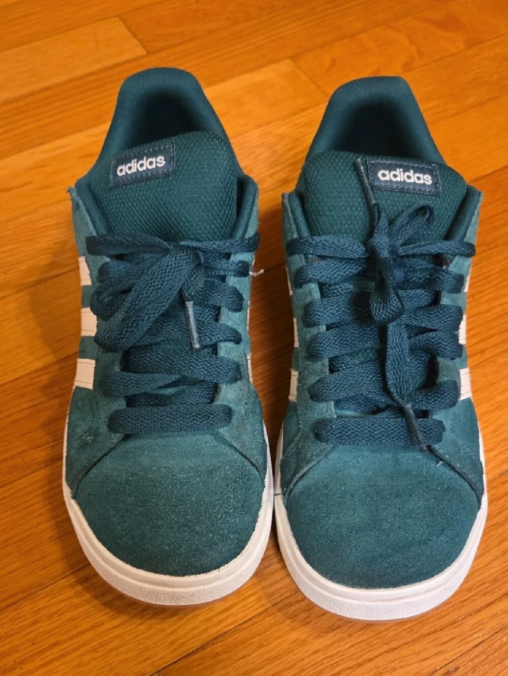 Boys adidas Green Suede Low-Top Sneakers with White Stripes